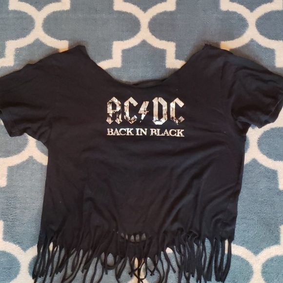 Boutique Tops - AC/DC black fringe tshirt